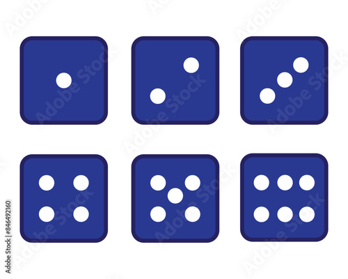 Game dice set isolated on transparent background. Set of dice in flat and linear design from one to six. Traditional game die with marked with different numbers of dots . vector illustration