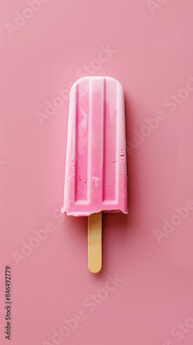 Single pink popsicle on a pink background © Blue_Utilities