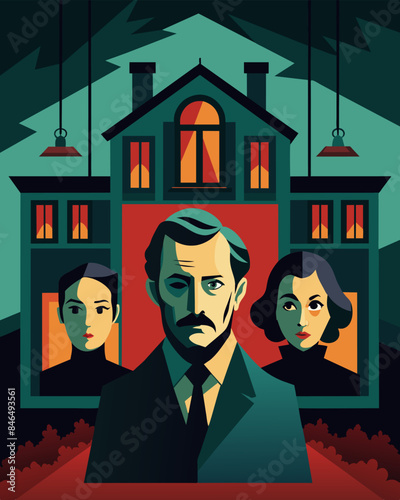 Upon entering the abandoned mansion she could feel the heavy weight of history and secrets the portraits hanging on the walls silently judging and accusing anyone who dared to. Vector illustration