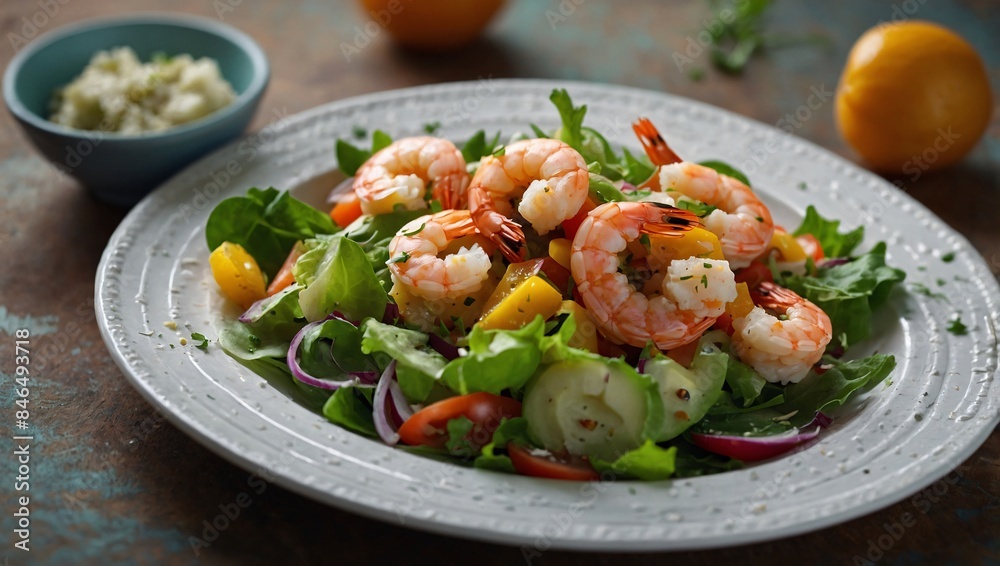 Close-up of a fresh Shrimp Vegetable Salad dish Close-up of a fresh Shrimp Vegetable Salad dish