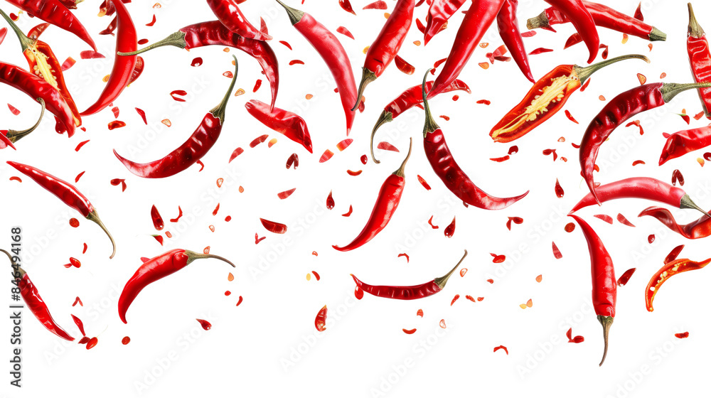 Falling Red chili peppers on transparent background Falling Red chili peppers on transparent background