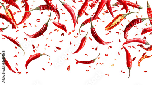 Falling Red chili peppers on transparent background