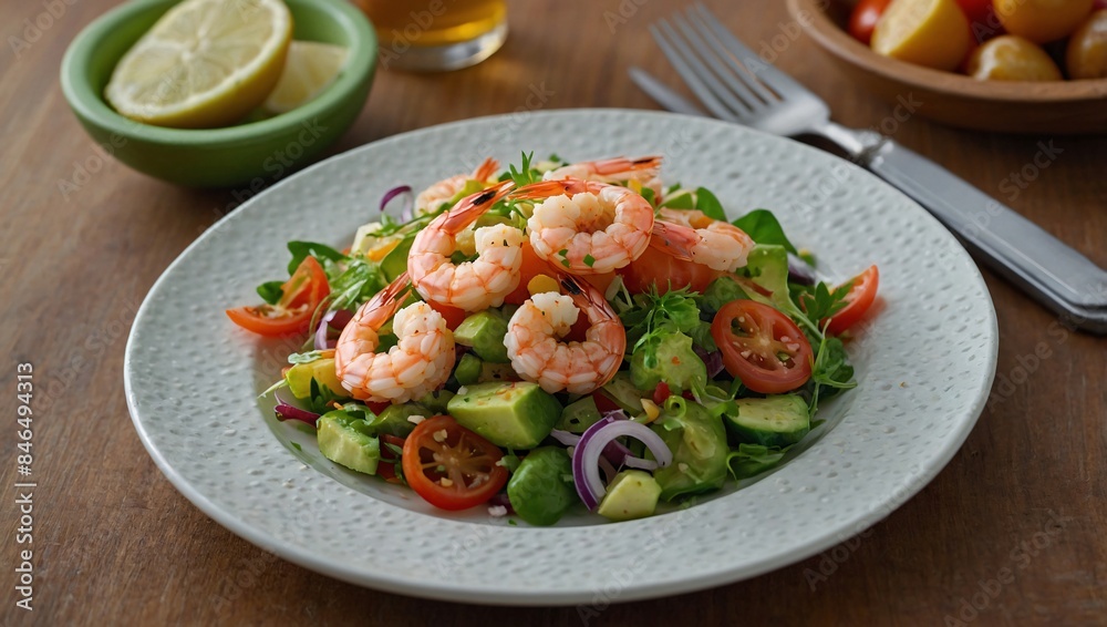 Close-up of a fresh Shrimp Vegetable Salad dish Close-up of a fresh Shrimp Vegetable Salad dish