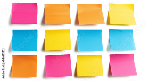 Colorful blank sticky notes isolated on transparent background