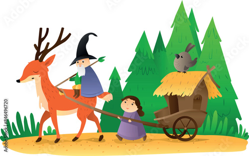 The fairy-tale characters roam the forest