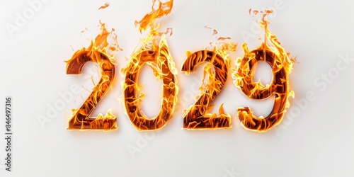 Isolated flaming 2029 year number symbol on white background. Emotional countdown design, dynamic, passionate, numerical digits, celebration, new year, Christmas, Spring Festival, national holiday.