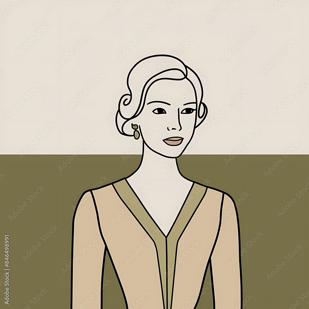 Fototapeta premium Beige and Green Minimal Aesthetic Woman Line Art
