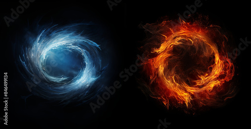 Set of fire and ice circle. For Overlay effect