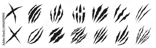 Scratch claws of animal, scratches mark set. Vector illustration of animal claw scratches isolated on transparent background
