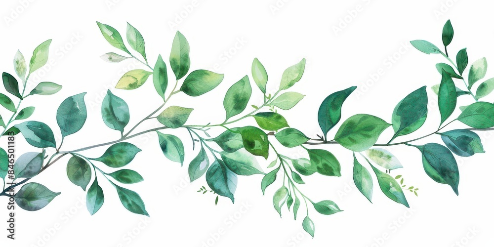 Watercolor Green Leaves Branch. Watercolor Green Leaves Branch.