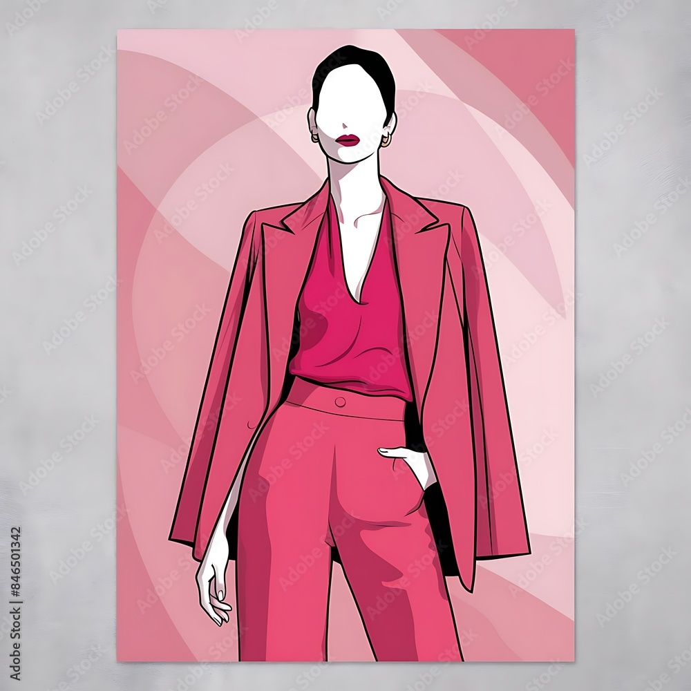 Pink Minimal Line Art Fashion Woman Poster Pink Minimal Line Art Fashion Woman Poster