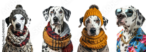 Seasonal dalmatian dogs portraits  isolated on transparent background