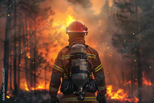 Extinguishing a forest fire, a natural disaster