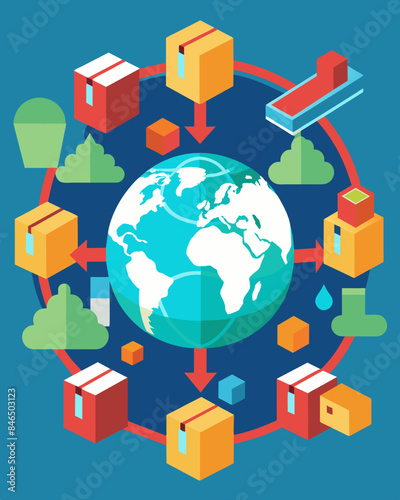 Overproduction has created a domino effect disrupting supply chains and causing ripple effects throughout the entire international trade market.. Vector illustration