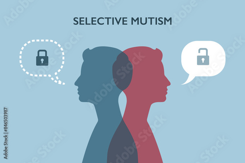 Selective mutism, anxiety disorder, disability to speak in certain situations.