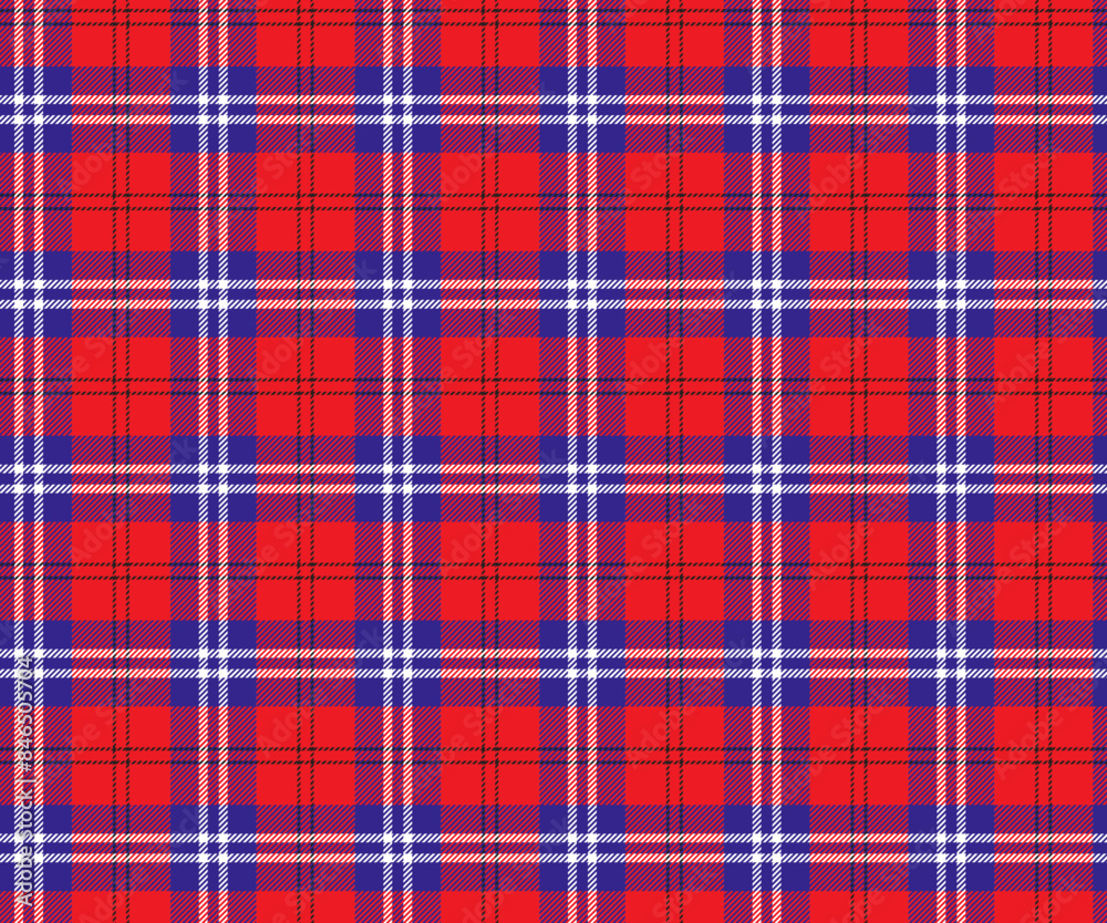 Fototapeta premium Plaid pattern, red, blue, black, seamless for textiles, and for designing clothing, skirts, pants or decorative fabric. Vector illustration.