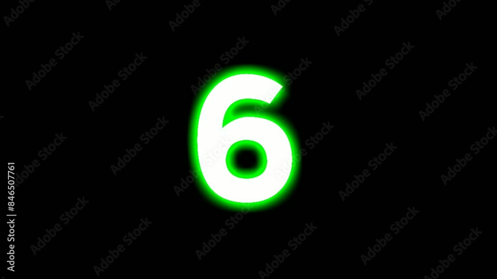 Neon number 6 six sign symbol modern animation motion graphics flicking on black background,green color glowing and shining for video elements Neon number 6 six sign symbol modern animation motion graphics flicking on black background,green color glowing and shining for video elements