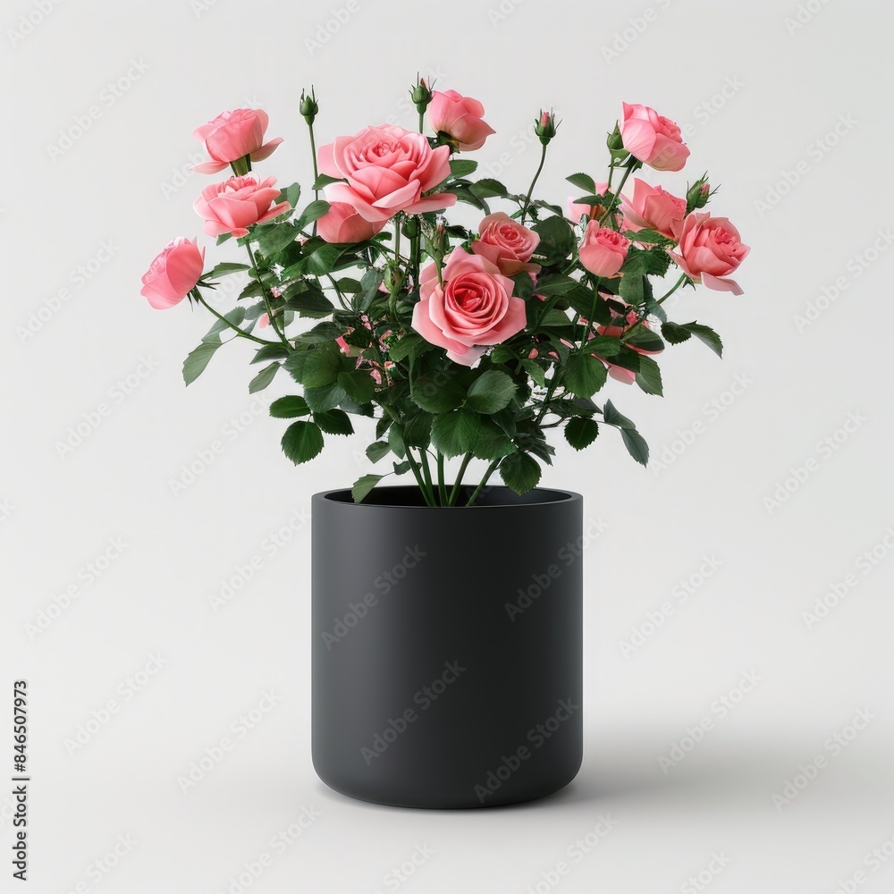 Miniature roses arranged in a sleek and modern planter pot Miniature roses arranged in a sleek and modern planter pot