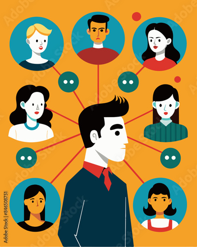 The endless gossip and rumors formed a neverending loop of verbal chains ping her in a web of drama.. Vector illustration