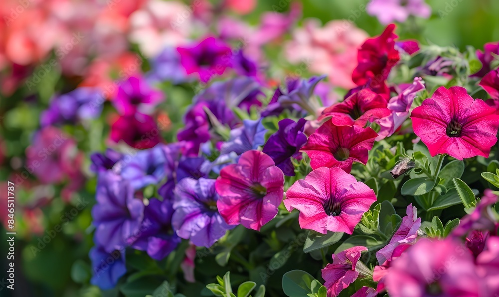 flower border with colouful flowering Petunia Wave Sweetheart, Generative AI flower border with colouful flowering Petunia Wave Sweetheart, Generative AI