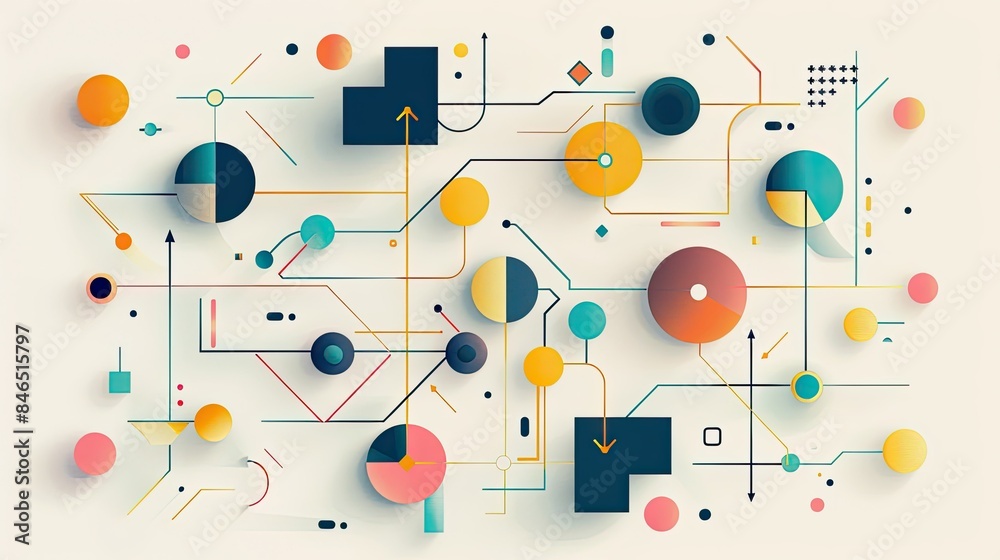 Stylish flowchart with arrows and nodes in a modern design Stylish flowchart with arrows and nodes in a modern design