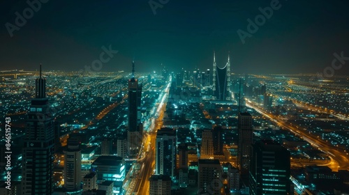 Wallpaper Mural Stunning aerial night view of the cityscape and skyscrapers in crystal light. Torontodigital.ca