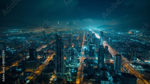 Wallpaper Mural Stunning aerial night view of the cityscape and skyscrapers in crystal light. Torontodigital.ca