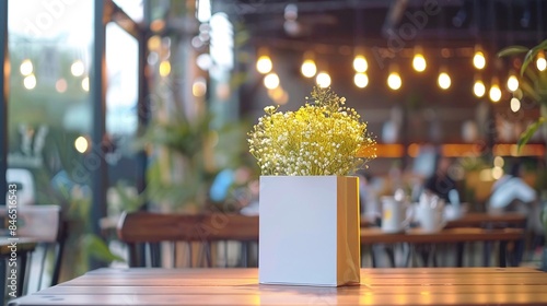 Vaso di fiori bianchi su un tavolo di un ristorante