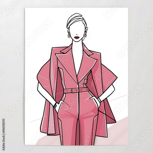 Pink Minimal Line Art Fashion Woman Poster