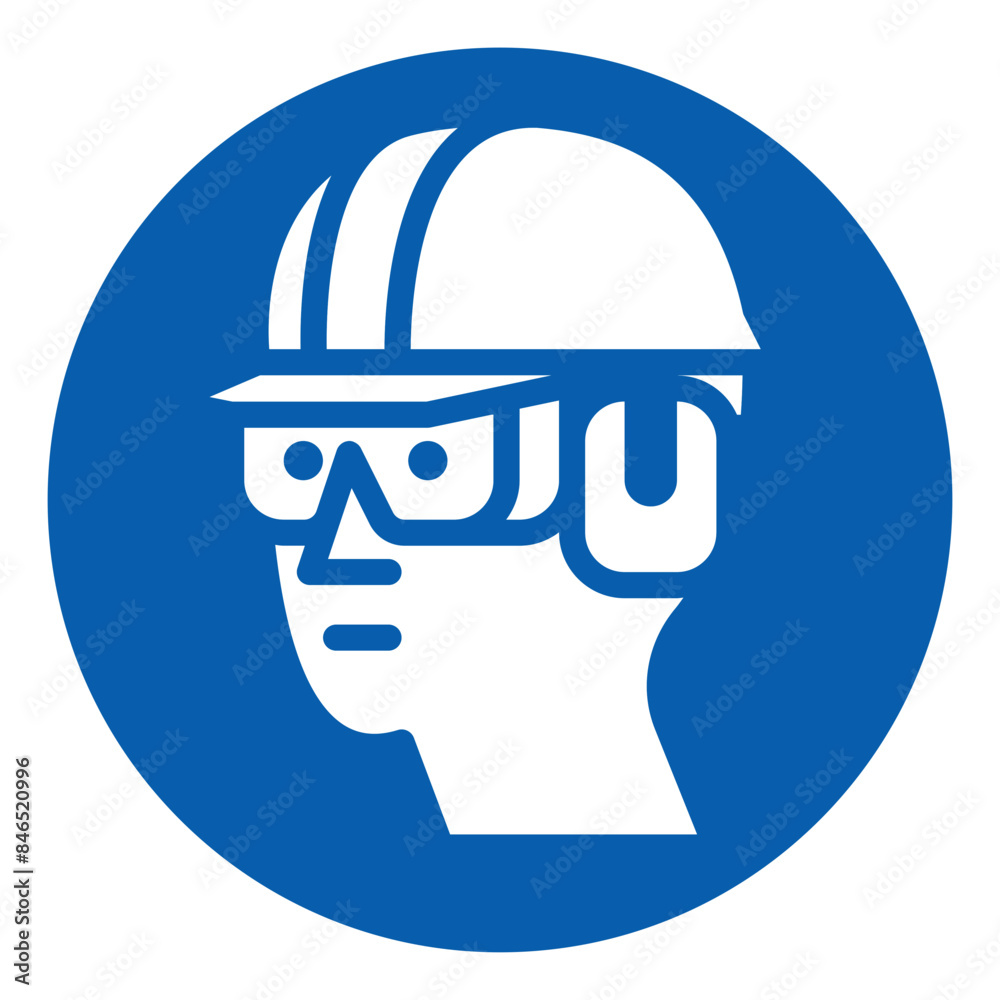 ISO mandatory safety signs wear head eye ear protection symbol and pictogram only size 1 x 1 round shape