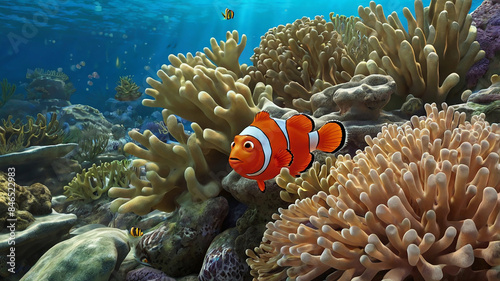 illustration of Nemo fish on coral