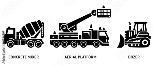 Construction vehicle side view silhouette black filled vector Illustration icon