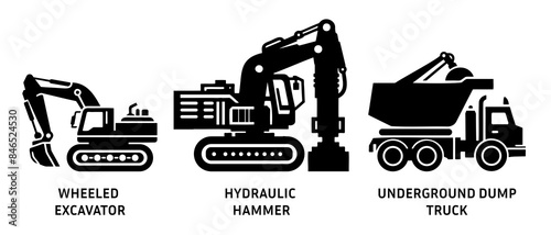 Construction vehicle side view silhouette black filled vector Illustration icon