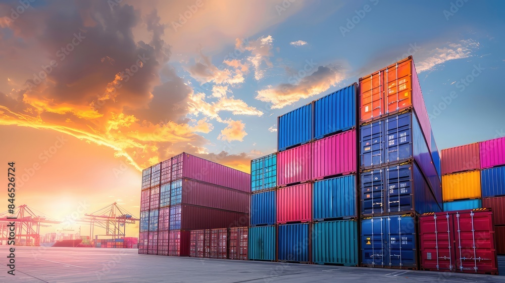 Fototapeta premium Shipping containers being stacked at a port