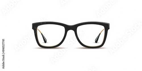 Glasses in black frames on a white background, glasses with transparent lenses, background, wallpaper.
