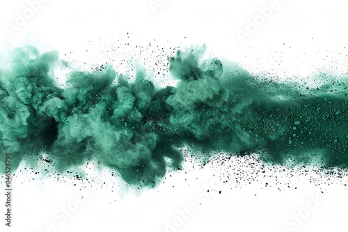 "Emerald Burst: Abstract Green Powder Explosion on White Background"