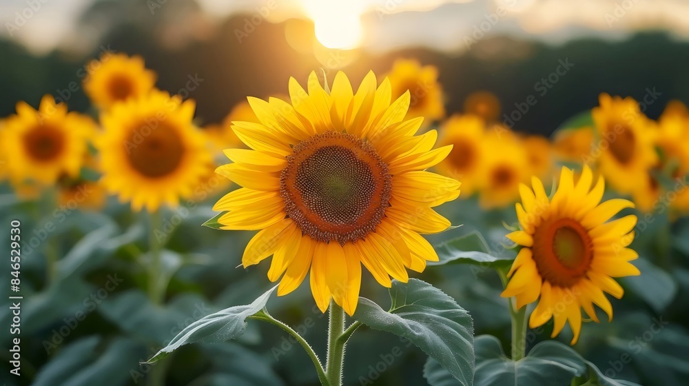 The sunflower is surrounded by a variety of other sunflowers, creating a vibrant The sunflower is surrounded by a variety of other sunflowers, creating a vibrant