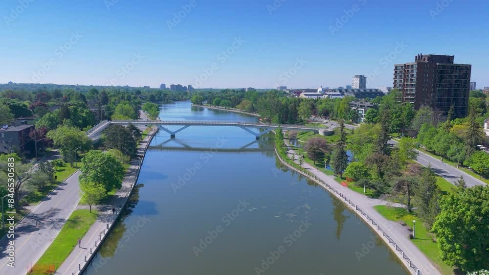 Picturesque aerial perspective captures the Rideau Canal in Ottawa, Canada Picturesque aerial perspective captures the Rideau Canal in Ottawa, Canada