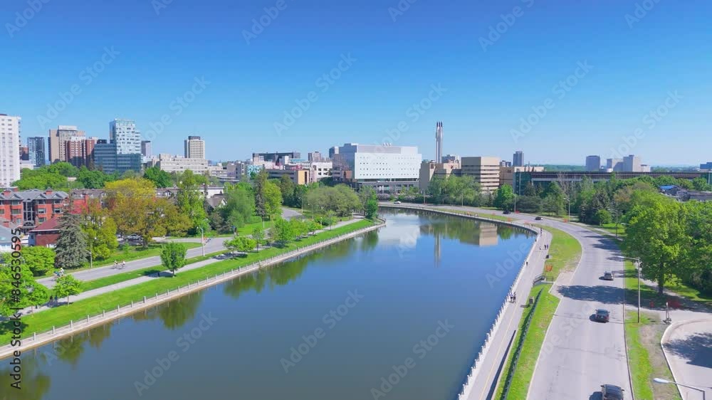 Rideau Canal drone perspective on a beautiful summer day