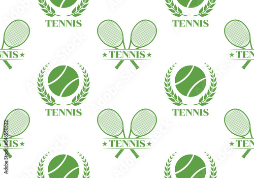 Tennis seamless pattern with crossed tennis rackets and tennis ball. Sport club logo background or tesxture. Vector illustration.