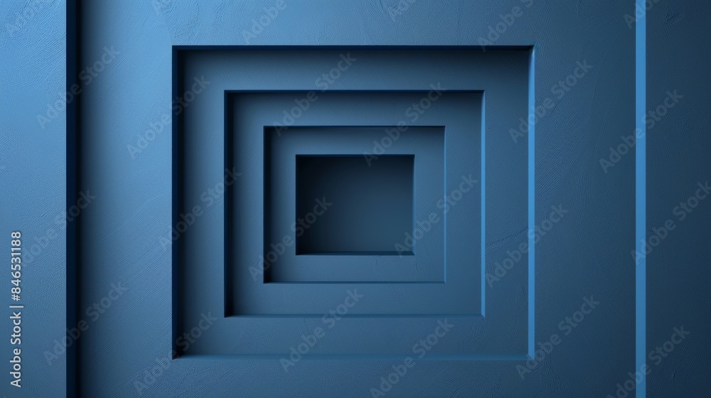 The blue wall has a series of squares and rectangles The blue wall has a series of squares and rectangles