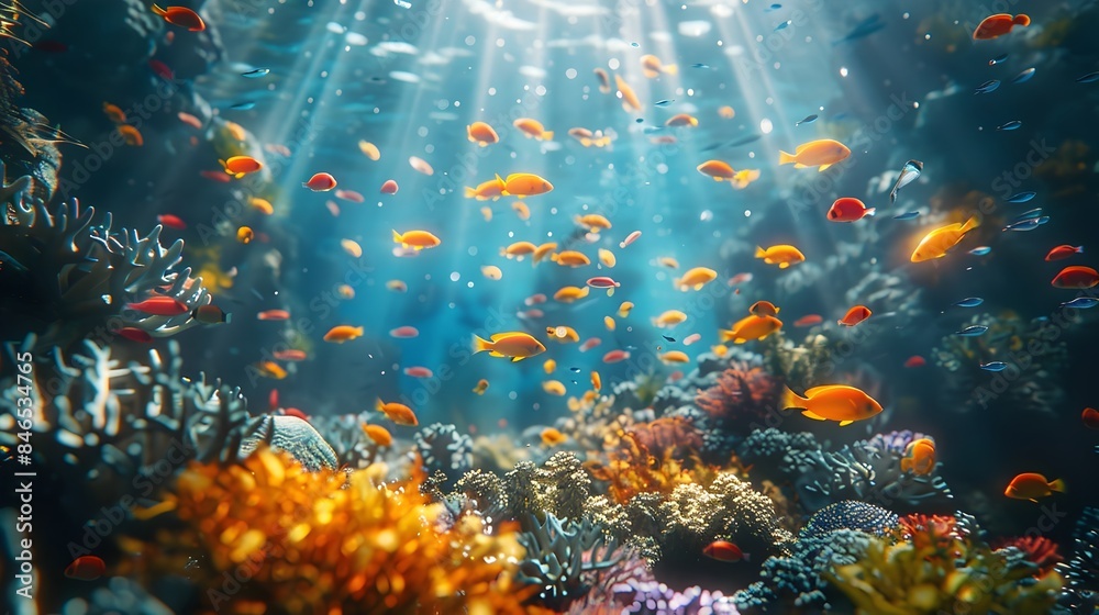 Vibrant Tropical Fish Gracefully Swimming Amidst Enchanting Coral Reef Ecosystem