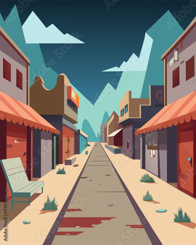 The oncepopular outdoor shopping area now resembled a ghost town with deserted walkways and abandoned storefronts.. Vector illustration