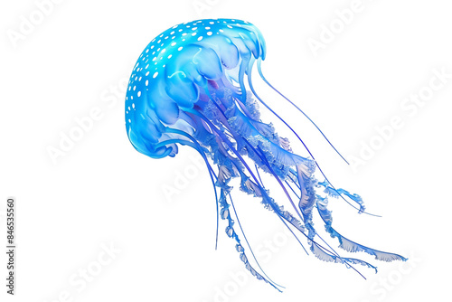 Glowing Bioluminescent Jellyfish Isolated on Transparent Background