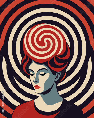 With each repetition her brain was slowly being consumed by the hypnotic spiral erasing any trace of individual identity.. Vector illustration