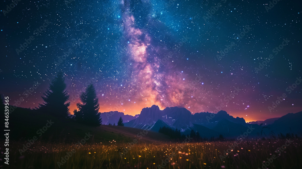 Night sky with Milky Way, silhouette of trees Night sky with Milky Way, silhouette of trees