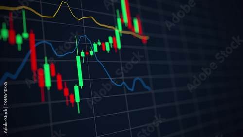 Animated stock market chart on a black background.
