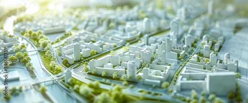 Detailed model of a modern city with green spaces and infrastructure, showcasing urban planning and sustainable development, Gerberative AI