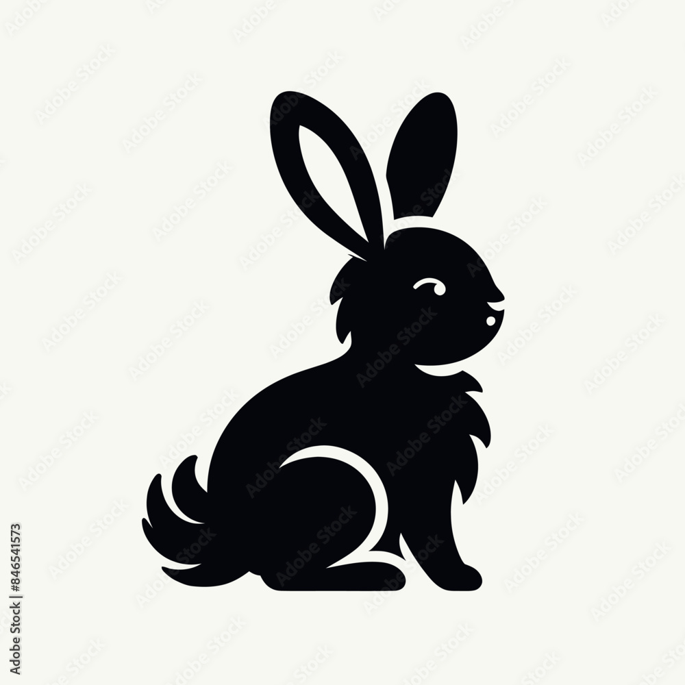 Elegant Minimalism, The Black and White Essence of a Sitting Rabbit Logo Elegant Minimalism, The Black and White Essence of a Sitting Rabbit Logo