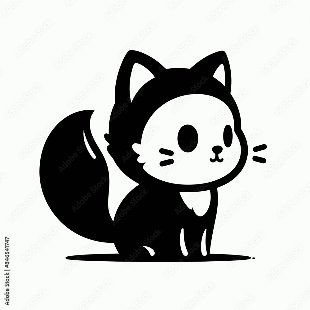 A Monochrome Minimalist Sketch of a Cute Black and White Cat with Distinct Tail and Whiskers A Monochrome Minimalist Sketch of a Cute Black and White Cat with Distinct Tail and Whiskers
